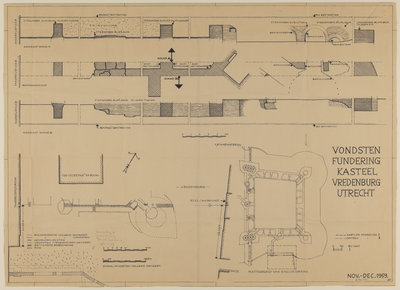 217412 Opstanden en profielen van de gevonden funderingsresten van het Kasteel Vredenburg op het Vredenburg te Utrecht, ...